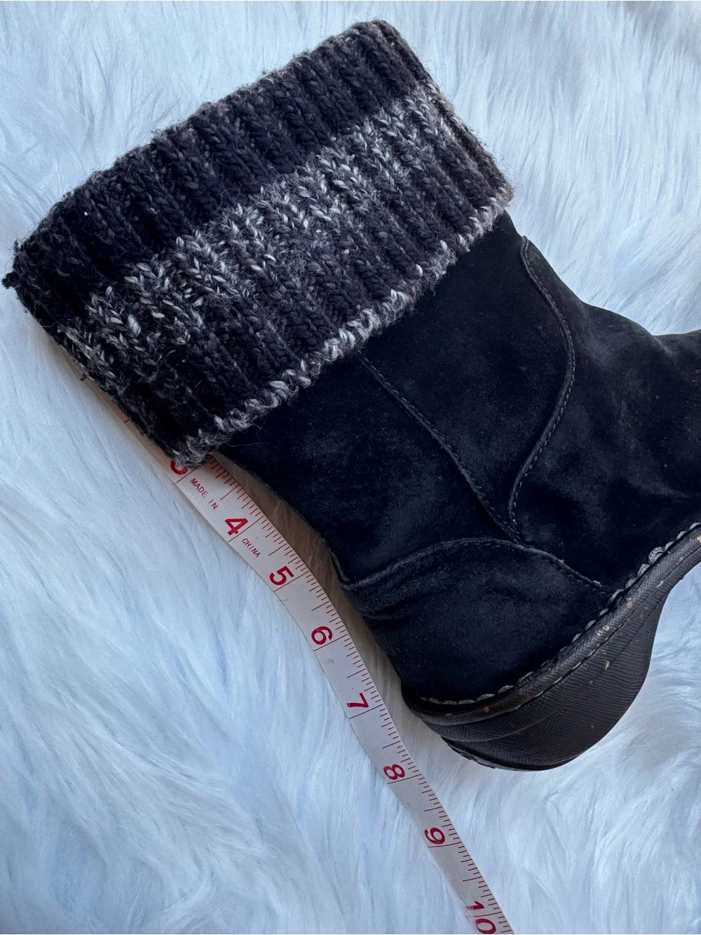 UGG Kaylana Black Suede Leather Knit Cuff Pull on Winter Boots Rubber Sole Sz 7